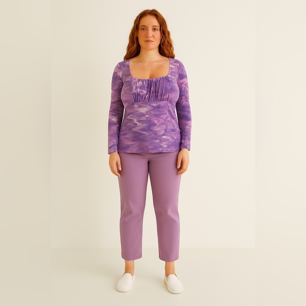 New York & Company Purple Patterned Blouse